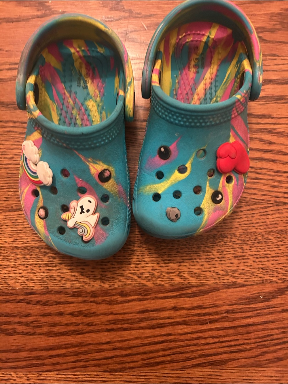 CROCS Kids Teal Tie-Dye Clogs with Character Charms